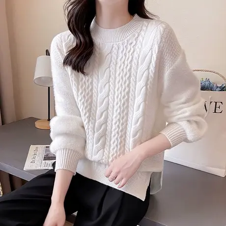 慵懒复古麻花女士毛衣秋冬2023新款套头洋气内搭针织打底衫女上衣图片