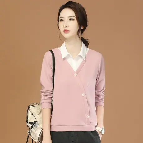 韩潮袭人拼接假两件长袖卫衣女2023秋季新款休闲百搭拼色套头上衣图片