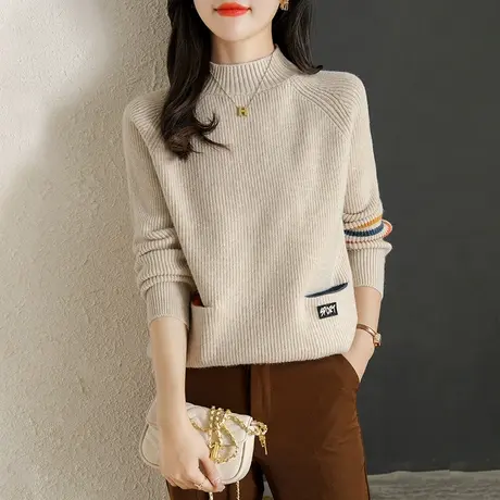 半高领针织衫秋冬季2023新款女装打底衫上衣外穿洋气宽松套头毛衣商品大图