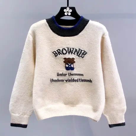 日系复古卡通小熊毛衣女秋冬2023新款宽松慵懒风套头打底针织衫图片