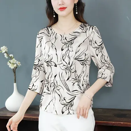 漂亮气质真丝衬衫女2023夏季新款桑蚕丝衬衣七分袖显瘦高级感小衫商品大图