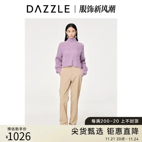 DAZZLE地素奥莱春秋复古短款绞花高领针织衫毛衣内搭上衣女商品大图