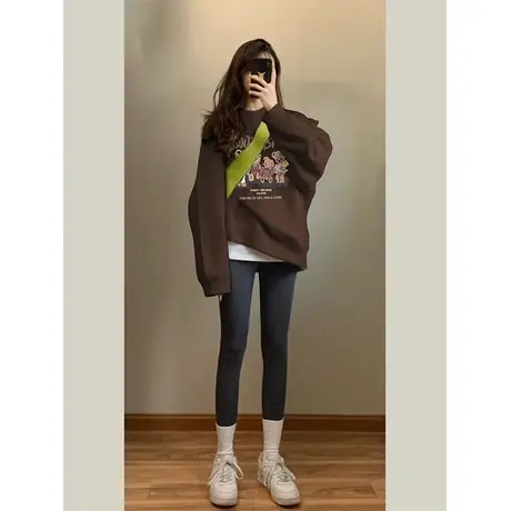 深棕色加绒加厚oversize卫衣女秋冬季2024新款爆款美拉德穿搭上衣商品大图