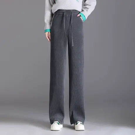 时尚条绒阔腿裤女秋季2023新款高腰垂感显瘦直筒裤百搭休闲长裤冬商品大图