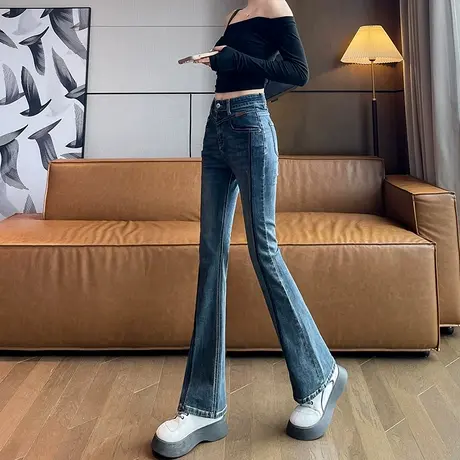 微喇牛仔裤女2024新款春秋休闲高腰修身弹力显瘦小个子喇叭裤长裤商品大图
