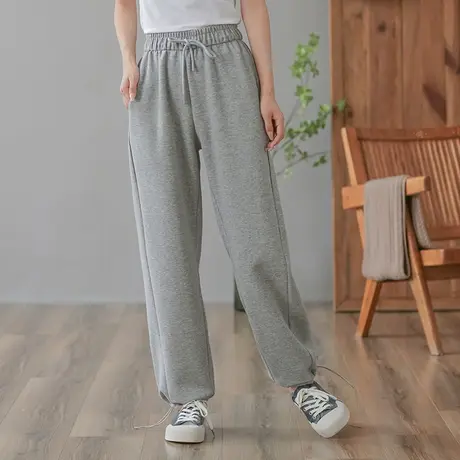 dza 高腰显瘦灰色运动哈伦裤子女春秋长裤休闲卫裤宽松阔腿直筒裤商品大图