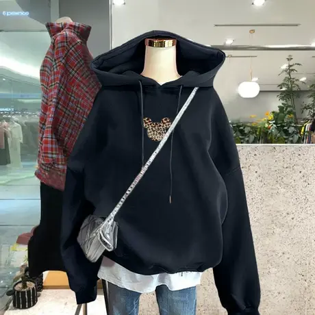 卫衣女加绒加厚2020秋冬新款韩版ins潮慵懒风bf宽松连帽百搭外套商品大图