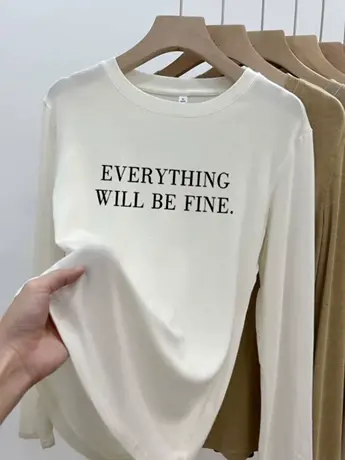 白色仿棉长袖t恤女2023新款别致秋冬季加绒内搭打底衫小个子上衣商品大图