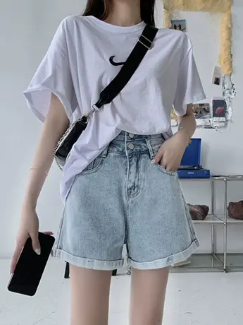 清仓捡漏牛仔裤女夏2023新款浅色超高腰短裤显瘦潮ins宽松a字裤图片