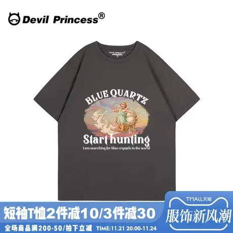 oversize美式街头潮牌深灰色短袖t恤女宽松大版小众设计感上衣夏商品大图