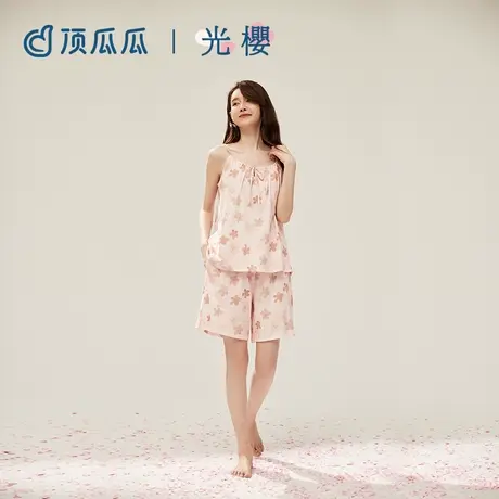 顶瓜瓜春夏季纯棉吊带睡衣女士可爱甜美印花薄款短裤家居服套装商品大图