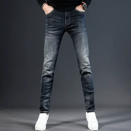 秋冬牛仔裤男2023新款蓝色高端男士修身小脚休闲弹力百搭潮流裤子商品大图