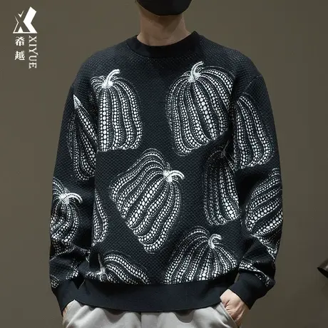 2024春秋新款南瓜针织毛衣男加肥加大码男士内搭打底衫设计感男装商品大图