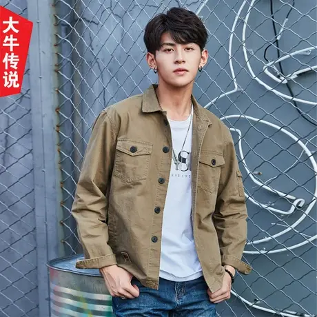 大牛传说春秋款日系黑色工装外套男宽松大码韩版潮流帅气百搭夹克图片