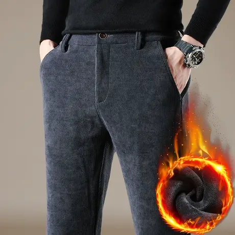 加绒加厚男士休闲长裤秋冬季灯芯绒条绒裤子男装2023新款冬裤男款商品大图