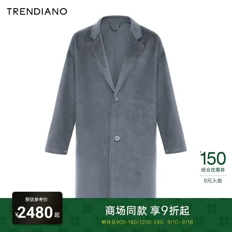 TRENDIANO官方手工缝线中长款微阔翻领呢料外套潮2023新款秋季商品大图