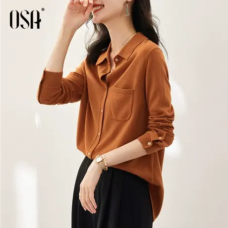 OSA欧莎衬衫式针织开衫毛衣外套女早秋装2022年新款宽松百搭上衣图片