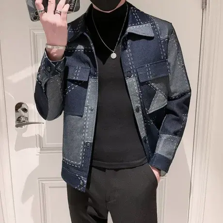 秋季男士夹克上衣工装学生网红潮牌拼色潮流个性ins休闲青年外套商品大图