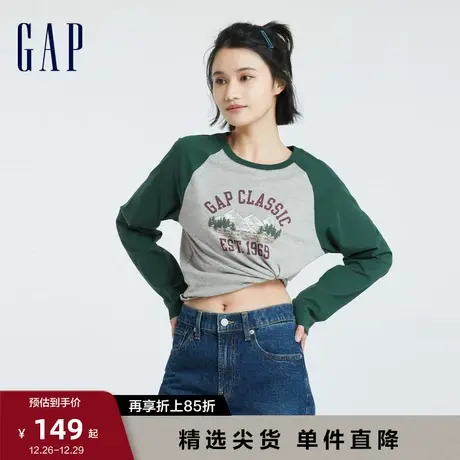 【断码优惠】Gap女装秋季纯棉插肩袖长袖T恤时尚休闲上衣755937商品大图