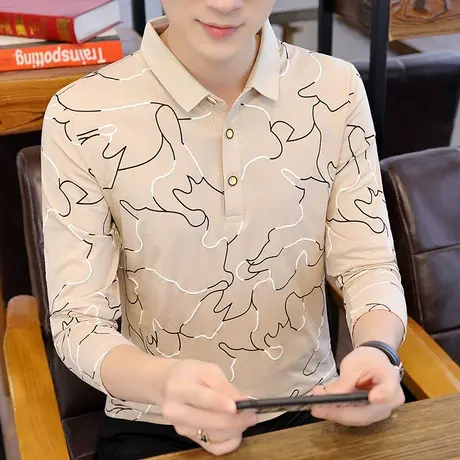 纯棉新款翻领POLO衫男士韩版修身长袖T恤休闲有带V领打底衫潮汗衫商品大图