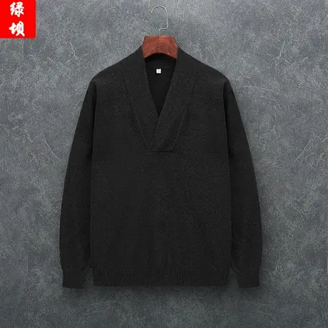 纯色V领套头毛衣男士秋冬季中国风针织衫打底衫休闲青年男衣服潮图片