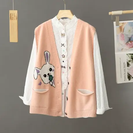 小兔子针织马甲开衫女2024春秋新款卡通宽松学院风无袖外搭毛衣潮图片