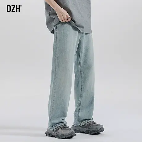 男士浅蓝色直筒牛仔裤男春季美式高街2024新款裤子休闲百搭阔腿裤商品大图