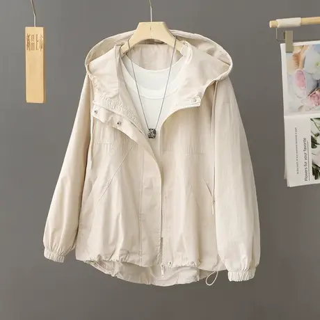 欧货冲锋衣女2024春秋季新款连帽拉链宽松工装风衣外套女休闲大码图片