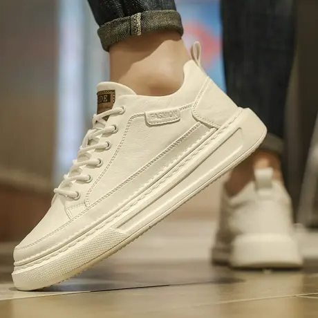 男鞋春季潮流百搭运动休闲小白板鞋男士一脚蹬真皮工作潮鞋高级感商品大图