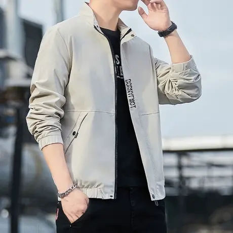 夹克男春秋装开衫上衣青少年加绒外套立领外穿秋衣潮男装秋季衣服商品大图