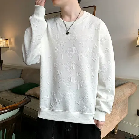 圆领卫衣男2023秋季新款纯色长袖T恤潮流休闲百搭宽松打底衫上衣商品大图