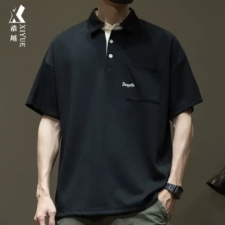 希越230克珠地棉短袖POLO衫男春夏新款宽松大码休闲男士半袖衬衫图片