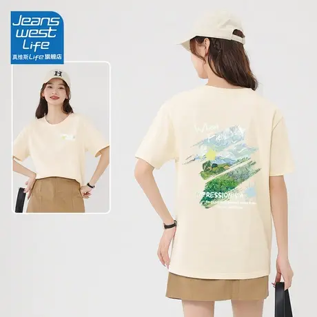 真维斯life时尚潮牌短袖t恤女2024新款爆款宽松韩系chic别致上衣商品大图