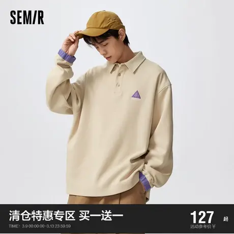 [商场同款]森马卫衣男2023春季oversize新款校园POLO衫情侣款上衣图片