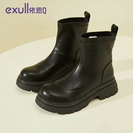 exull/依思Q棕色磨砂短靴女秋冬2023新款绒面平底瘦瘦靴时尚短靴商品大图