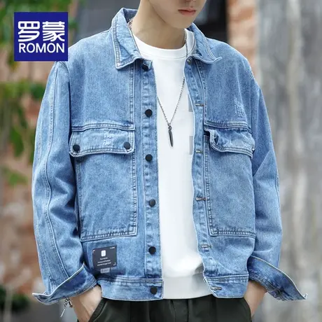 罗蒙外套男士牛仔夹克男装衣服春秋款2023新款潮牌工装痞帅气男生图片
