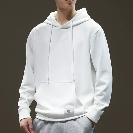 春秋款男士潮牌白色连帽重磅外套秋季纯色长袖卫衣秋天男款上衣服图片