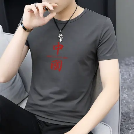 莫代尔短袖t恤男装2023新款潮牌潮流中国风印花冰丝冰感体恤半袖商品大图