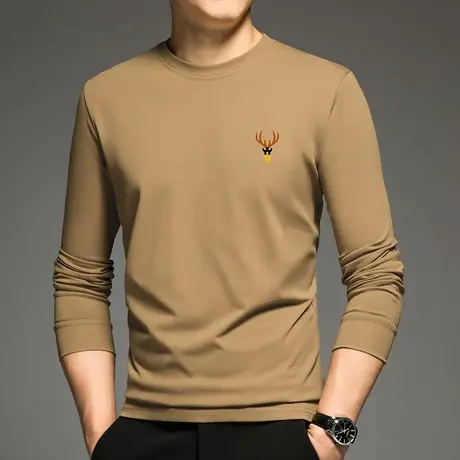 重磅纯棉长袖t恤男秋冬季加绒加厚打底衫摇粒绒全棉保暖内搭秋衣商品大图