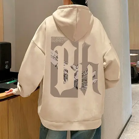 潮牌宽松休闲套头连帽卫衣男秋冬季2023新款慵懒风高级感国潮外套商品大图