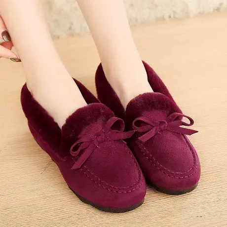老北京二棉鞋女外穿加绒家居冬季保暖鞋时尚一脚蹬休闲妈妈豆豆鞋商品大图