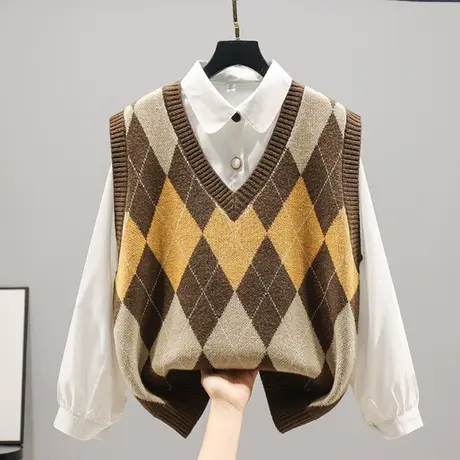 v领针织马甲背心女2023秋装新款宽松马甲外穿上衣外搭毛衣坎肩潮商品大图