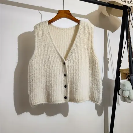 慵懒风针织马甲开衫女秋冬新款宽松v领叠穿无袖坎肩毛衣背心外套商品大图