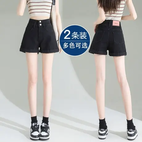 黑色高腰牛仔短裤女春秋季款2023年新款小个子宽松阔腿辣妹热裤子商品大图