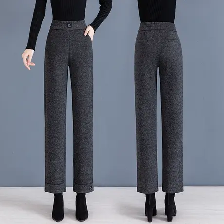 秋冬羊毛呢阔腿裤女高腰直筒休闲女裤2023秋冬新款显瘦百搭九分裤图片