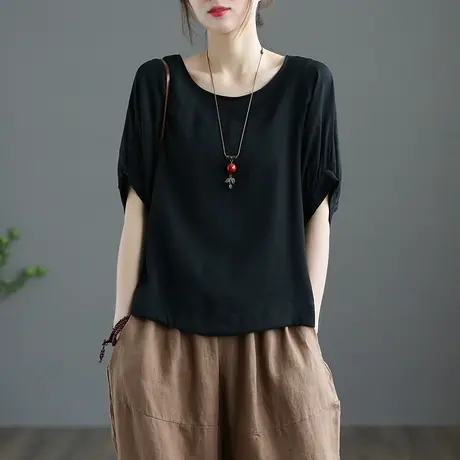 dza文艺复古白色短袖t恤女士百搭短款上衣体恤新款夏季内搭打底衫商品大图