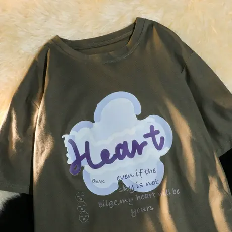 欧美高街短袖t恤潮牌女2021夏季纯棉宽松韩版ins设计感小众上衣服商品大图