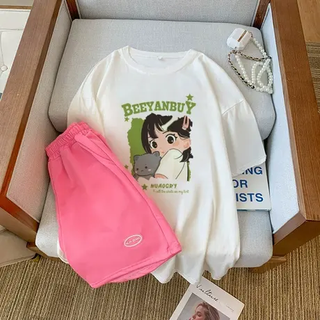 纯棉运动服套装跑步女夏季宽松短袖短裤小个子时尚洋气休闲两件套图片