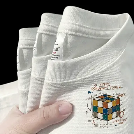 2023夏季新款白色仿棉短袖t恤女宽松设计感小众韩系chic别致上衣商品大图