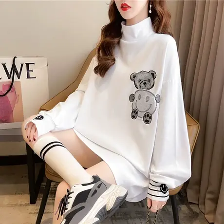 长袖t恤女秋冬季韩版宽松加绒加厚保暖半高领打底衫德绒上衣服潮商品大图